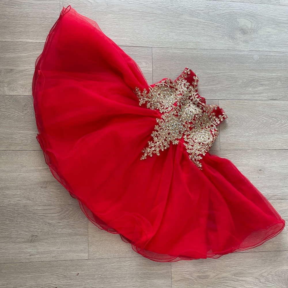 12m Red Fancy Party Dress For Baby Girl